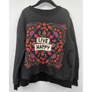 Natural Life Live Happy Comfy Pocket Sweatshirt Floral Graphic Sz 10-12 Nature